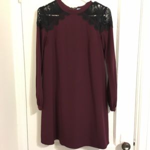 CeCe Maroon Dress with Black Lace Detail